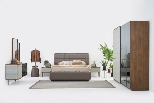 Luxe tweepersoonsbed compleet slaapkamer bedset 7-delig bedframe bruin