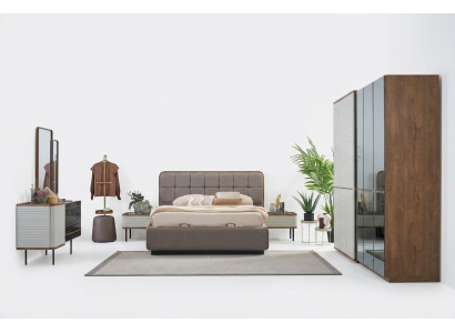 Luxe tweepersoonsbed compleet slaapkamer bedset 7-delig bedframe bruin
