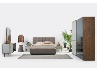 Garnituur Slaapkamer Bed Set 5-delig Tweepersoonsbed Bruin Hout Bedframe