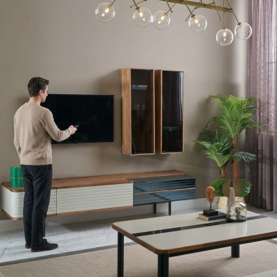 Wandmeubel TV-standaard RTV Lowboard Dressoir Bruin Houten Kast Modern