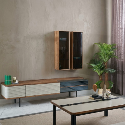 Wandmeubel TV-standaard RTV Lowboard Dressoir Bruin Houten Kast Modern