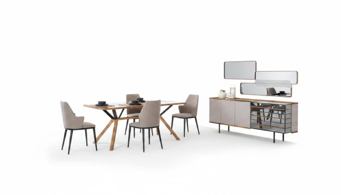 Garnituur eethoek eetkamer eetgroep eetkamermeubilair 7-delig hout beige