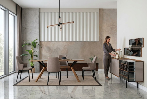 Eetkamermeubels Eethoek Eetkamer Eetgroep 9-delig Hout Beige set