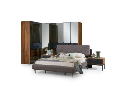 Luxe slaapkamer tweepersoonsbed bruin houten bedframe set 4-delig ontwerp