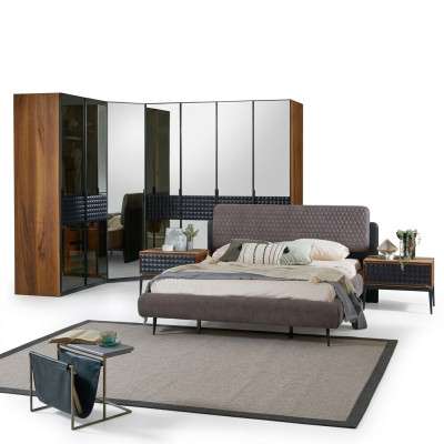 Bed design slaapkamer tweepersoonsbed Bruin hout Bedframe Set 4-delig