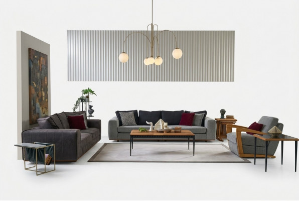 Bankstellen Complete bankstel Bank Stoffen bank Grijs Set 4-delig Nieuw