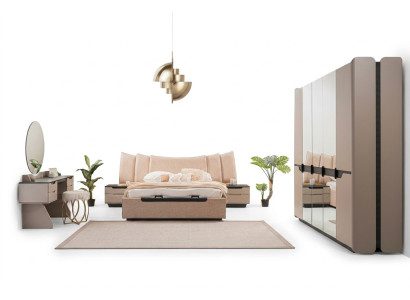Compleet slaapkamer tweepersoonsbed modern beige bedset 6-delig kast