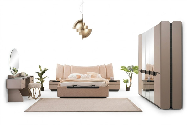 Tweepersoonsbed Complete Slaapkamer Modern Beige Set 6-delig Kast