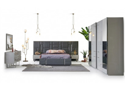 Bedframe Slaapkamer Tweepersoonsbed Grijs Hout Set 6-delig Kledingkast