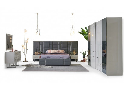 Tweepersoonsbed Bedframe Slaapkamer Grijs Hout Set 6 stuks Kledingkast