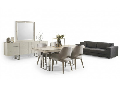 Groep eethoek eetkamer eetgroep eetkamer meubel set 9-delig hout beige.