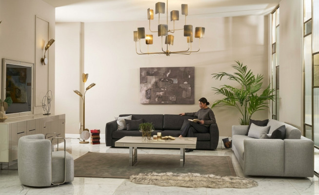 Sofa set stoffen bank complete bank gestoffeerde banken grijs set 4-delig nieuw