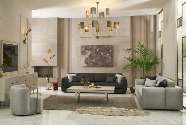 Sofa set stoffen bank complete bank gestoffeerde banken grijs set 4-delig nieuw