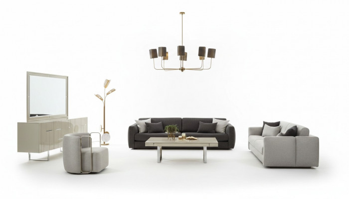 Sofa set stoffen bank complete bank gestoffeerde banken grijs set 4-delig nieuw