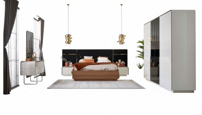Slaapkamer Luxe Tweepersoonsbed Bedframe Hout Set 6-delig Blauw Design
