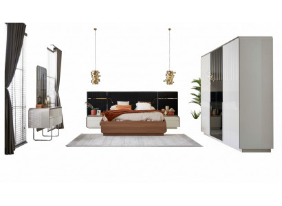 Slaapkamer Luxe Tweepersoonsbed Bedframe Hout Set 6-delig Blauw Design
