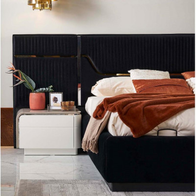 Set bedframe bedroom double bed wooden 6-piece set Blue design.