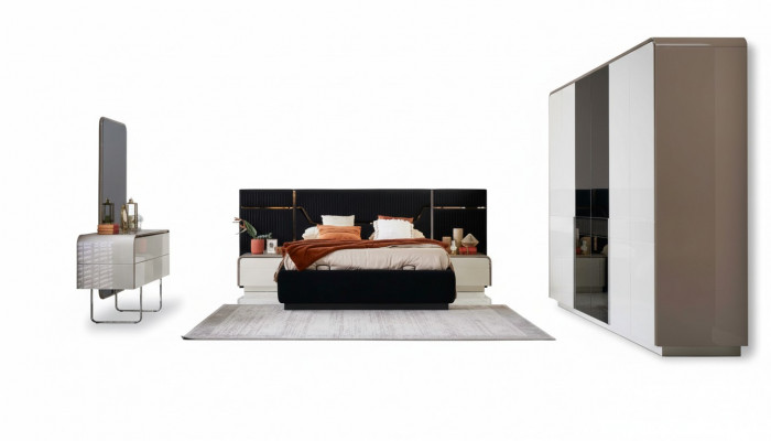 Set bedframe bedroom double bed wooden 6-piece set Blue design.
