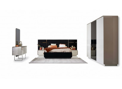Set bedframe bedroom double bed wooden 6-piece set Blue design.