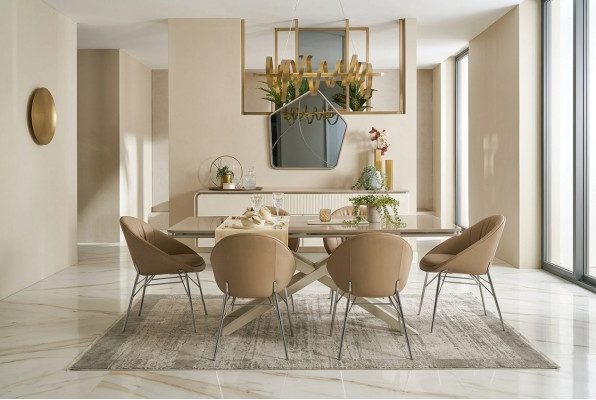 Moderne eethoek van hout Eettafel Eethoek Beige Eetkamer 7-delige stoelen