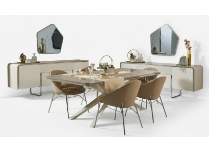 Moderne eethoek van hout Eettafel Eethoek Beige Eetkamer 7-delige stoelen