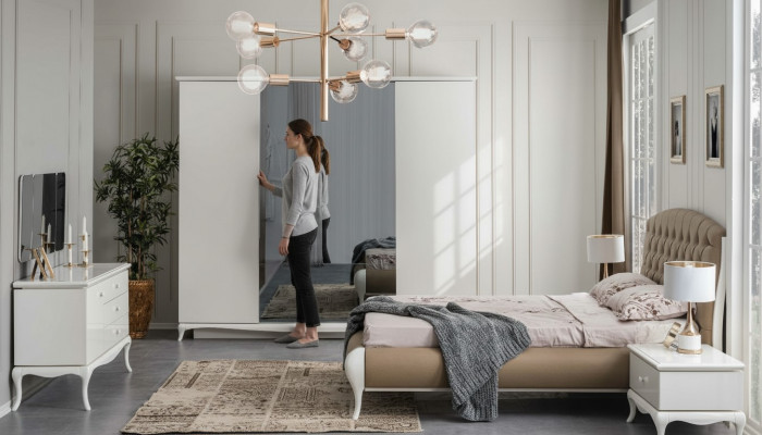 Slaapkamer set tweepersoons bedframe beddengoed set 6-delig wit.