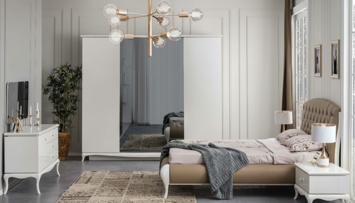 Slaapkamer set tweepersoons bedframe beddengoed set 6-delig wit.