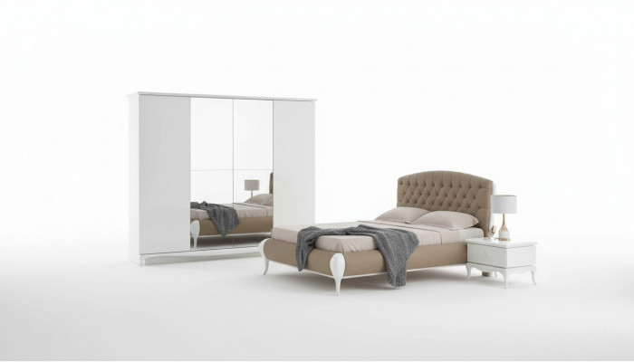 Slaapkamer set tweepersoons bedframe beddengoed set 6-delig wit.