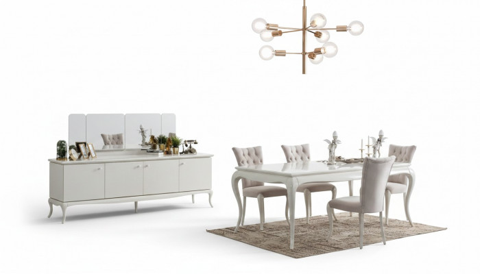 Eetgroep Eethoek Eetkamer Eettafel Hout Wit Set 7-delig Dressoir