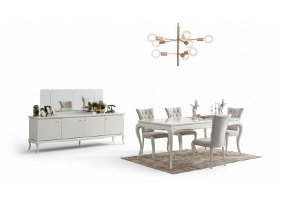 Eetgroep Eethoek Eetkamer Eettafel Hout Wit Set 7-delig Dressoir