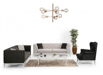 Compleet Chesterfield bankstel lounge set 3-delig stoffen bank zwart