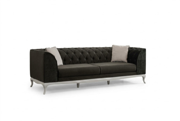 Woonkamer driezits Chesterfield bank bankstel 3-zits zwart stofstoffen sofa.
