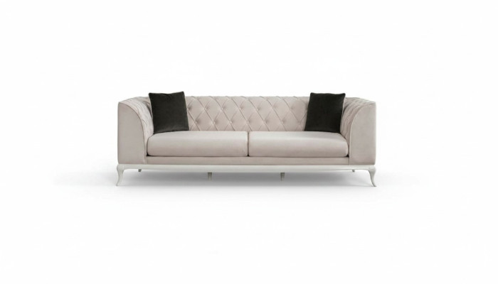 Woonkamer stoffen bankstel met drie zitplaatsen Chesterfield bank bankstel 3-zits beige stof  Woonkamer stoffen bankstel met drie zitplaatsen Chesterfield bank bankstel 3-zits beige stof