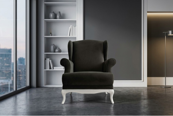 Fauteuil eenzitter stof Woonkamer Klassiek Zwarte Bekleding Zitter