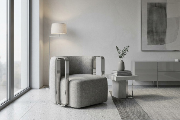 Moderne fauteuil eenzits stof woonkamer grijs gestoffeerde stoel ontwerp