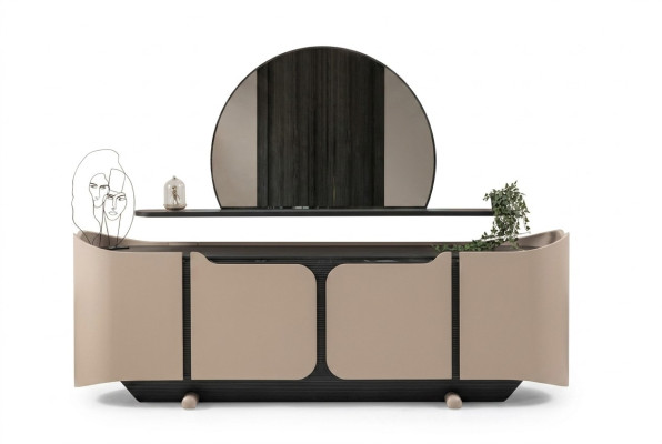 Sideboard Dressoir Ladenkast met spiegel Kast Hout Beige Modern Set