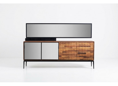 Dressoir met spiegel, commode, kast van hout, bruin, eetkamer.
