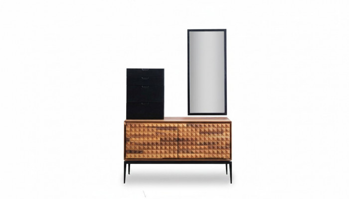 Slaapkamer commode met spiegel Bruin houten aanbouwkast Kommodenset