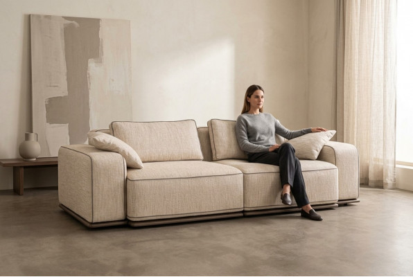Bank Driepersoons Moderne Bank 3 Zits Beige Stof Stoffen Bankstel