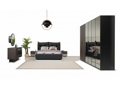 Tweepersoonsbedset Slaapkamer Bed Nachtkastjes Zwart Set 6-delig