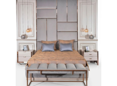 Luxe slaapkamer set met tweepersoonsbed, nachtkastjes 5-delig beige.