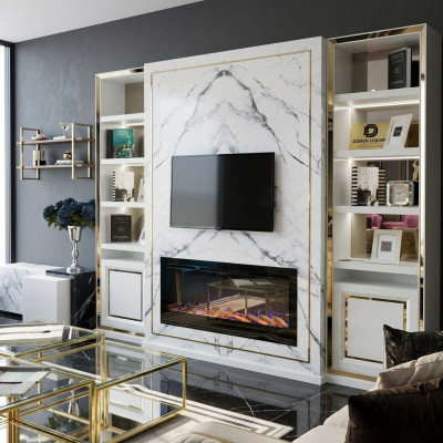 Woonwand RTV Lowboard TV-standaard Wit Luxe Goud Vittinen Hout Modern