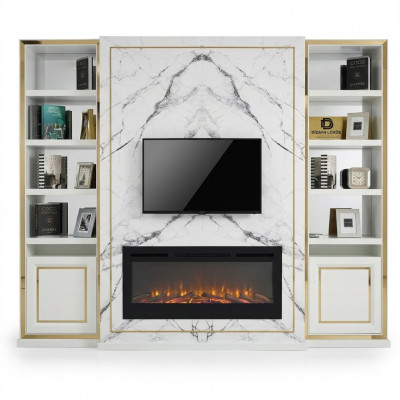 Woonwand RTV Lowboard TV-standaard Wit Luxe Goud Vittinen Hout Modern