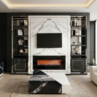 Luxe woonwand RTV laag TV-standaard grijs zilver Vittine hout Modern
