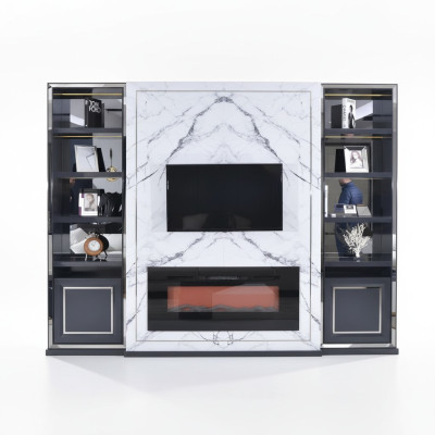 Luxe woonwand RTV laag TV-standaard grijs zilver Vittine hout Modern