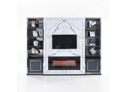 Luxe woonwand RTV laag TV-standaard grijs zilver Vittine hout Modern