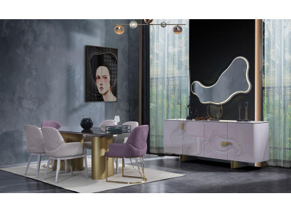 Eethoek Eetkamer meubels Eetgroep Eettafel Set Eetkamer 9-delig Roze Hout
