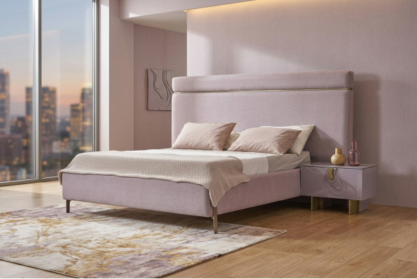 Complete slaapkamermeubel tweepersoonsbed Bed Roze Luxe Set 3-delig Hout