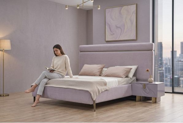 Tweepersoonsbed Complete slaapkamermeubels Bed Roze Luxe set 3-delig Hout