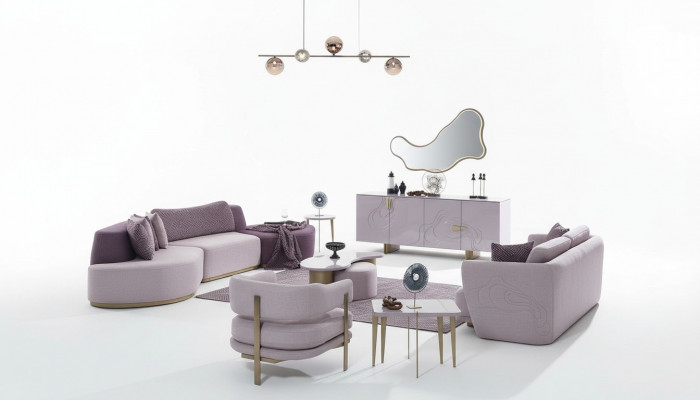 Woonlandschap Bankstel Grote Roze Stoffenbanken Modern Set 5-delig Bank